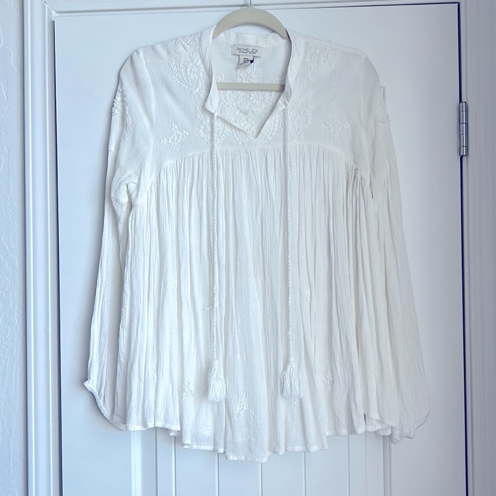 White Rachel Zoe Crochet-detail blouse
